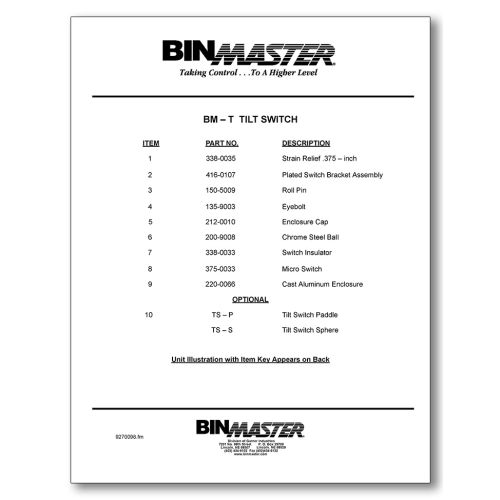 BM-T Tilt Switch Parts List