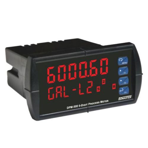 binmaster DPM-500 4-20 mA input 8 digit, 2-line panel meter. Powered from 12-24VDC, no options installed