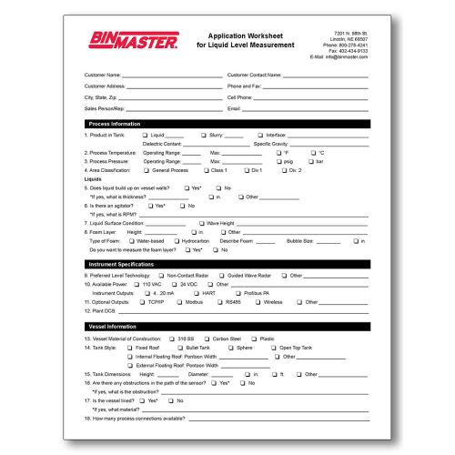 Liquid Level Application Worksheet