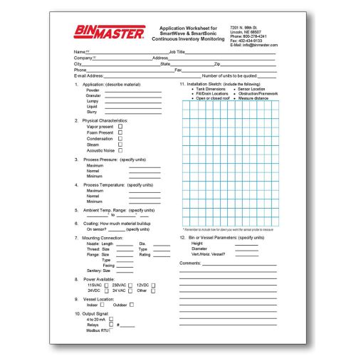 SmartSonic Ultrasonic Application Worksheet
