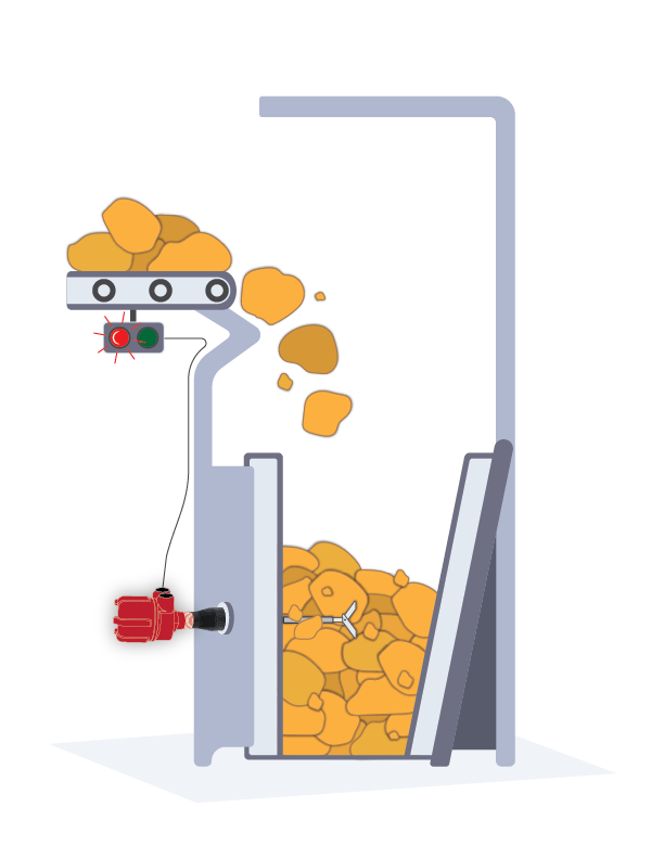 Conveyor overload detected by BinMaster rotary
