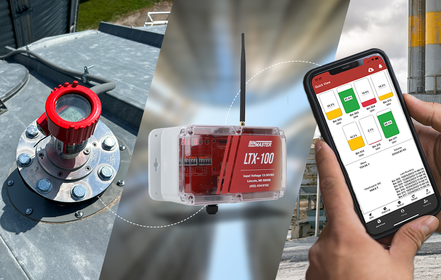 The LTX-100 gateway connects level sensors to remote inventory monitoring software and local control systems