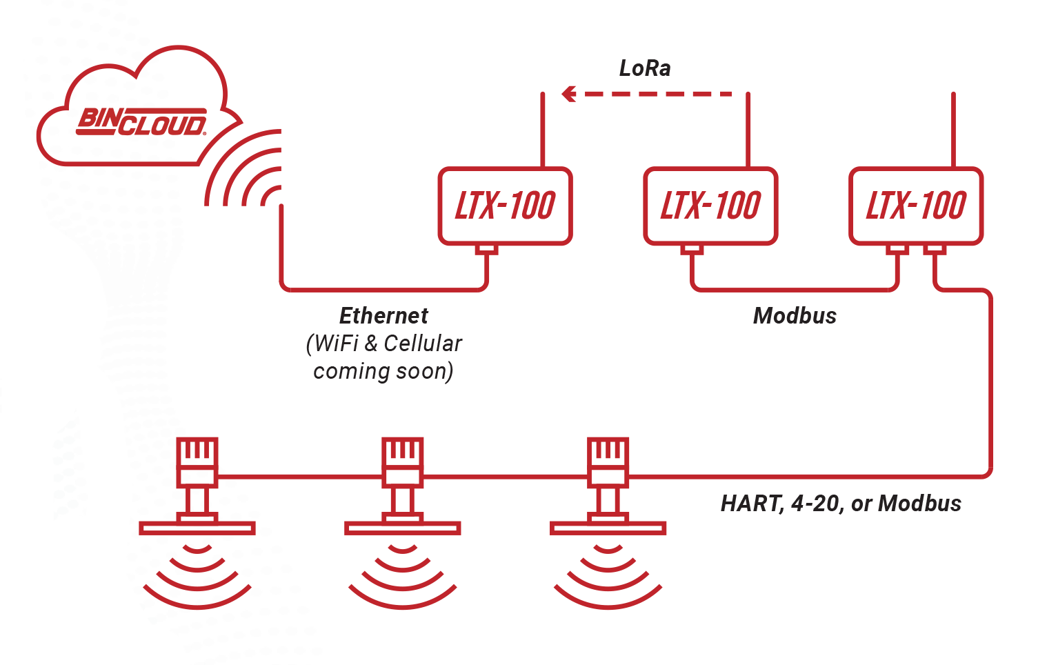 A typical system layout for a LTX-100 gateway
