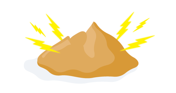 dielectric constant, grainy material with cartoon electricity protruding from it
